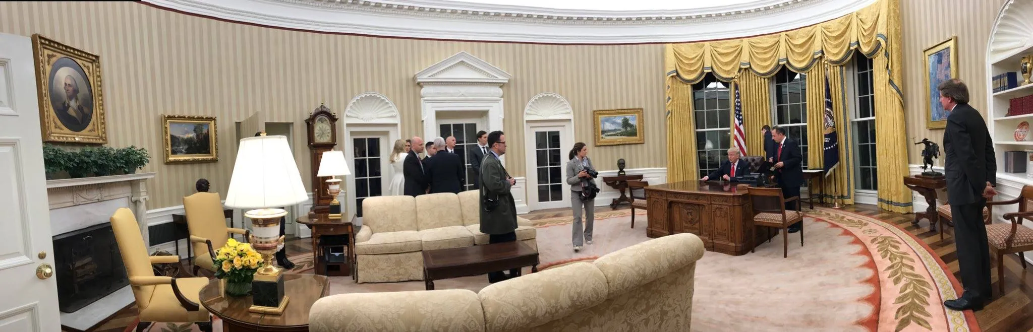 President Trump at the Resolute Desk in the Oval Office