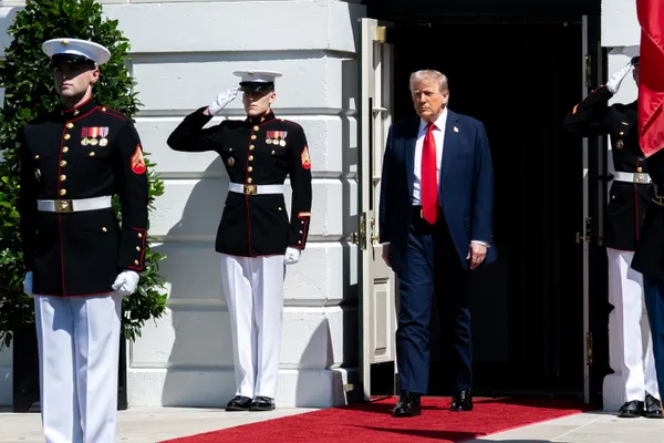 F-35 and F-16 fighter jets perform a flyover at the White House in honor of the visit of Polish President Karol Nawrocki, September 3, 2025, with a single F-16 in missing-man formation.
