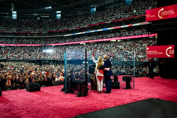 President Trump at the Charlie Kirk memorial service at State Farm Stadium, Arizona