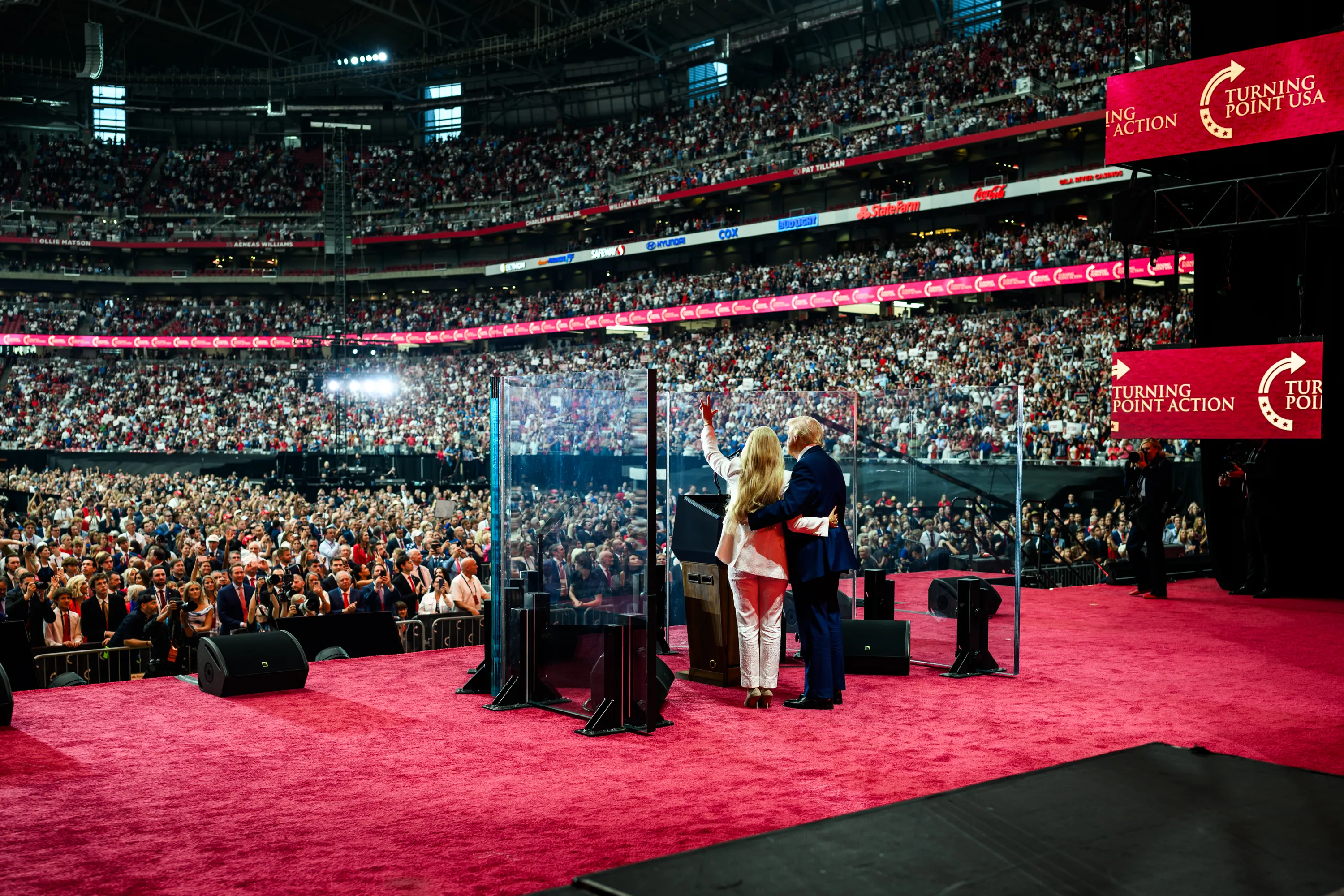 President Trump at the Charlie Kirk memorial service at State Farm Stadium, Arizona