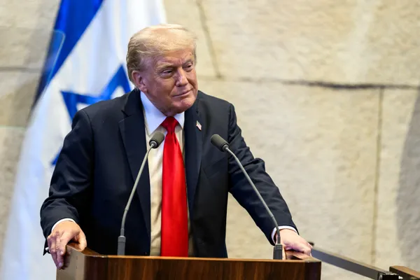 President Trump addresses the Israeli Knesset in Jerusalem on October 13, 2025.
