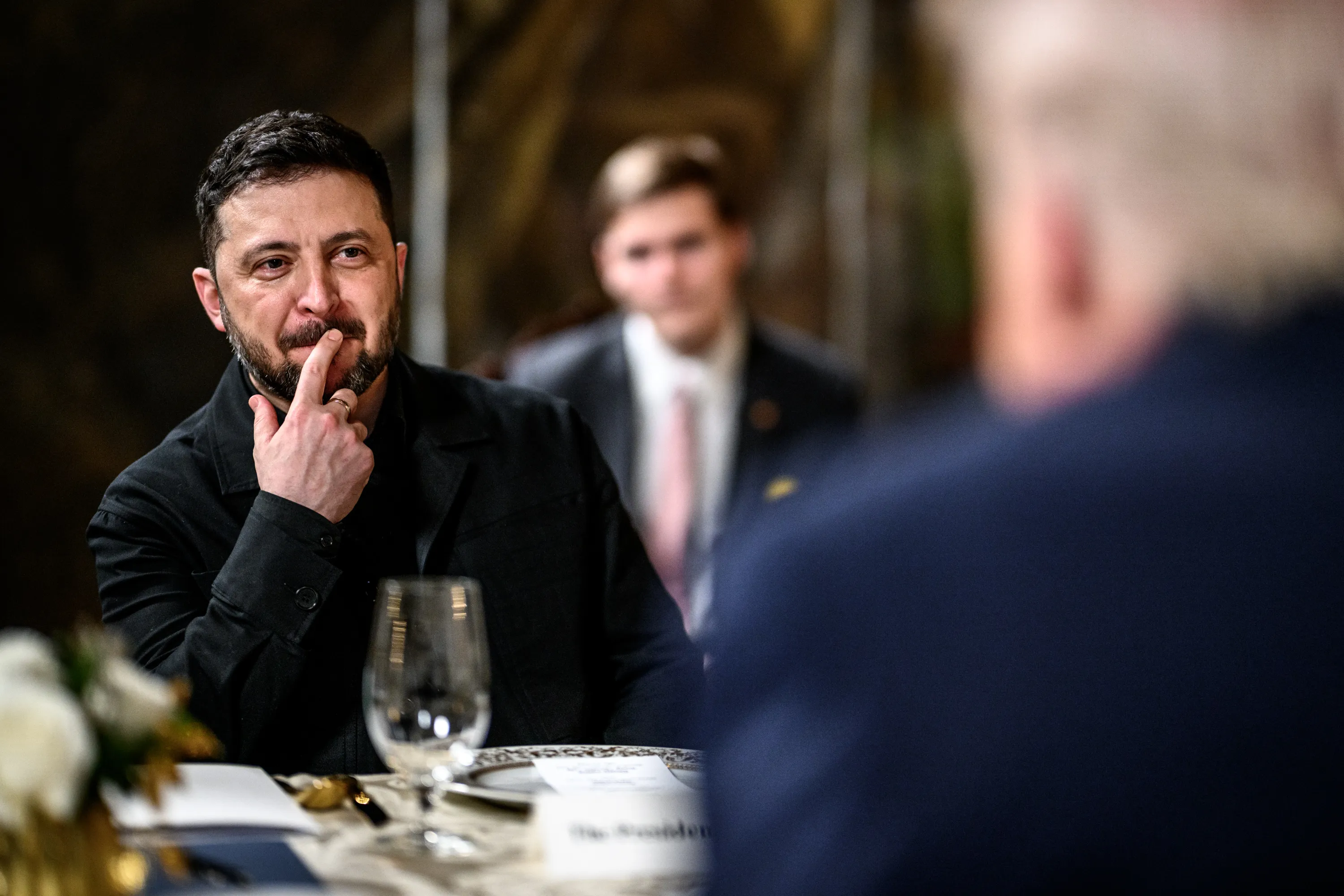 President Donald Trump meets with Ukrainian President Volodymyr Zelensky at Mar-a-Lago on December 28, 2025.