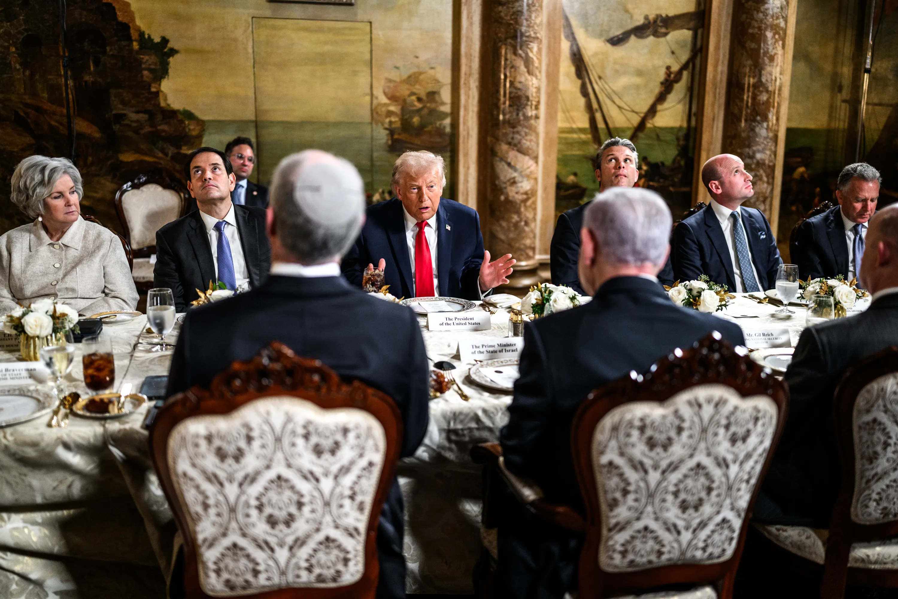 President Donald Trump hosts a bilateral meeting with Israeli Prime Minister Benjamin Netanyahu at Mar-a-Lago on December 29, 2025.
