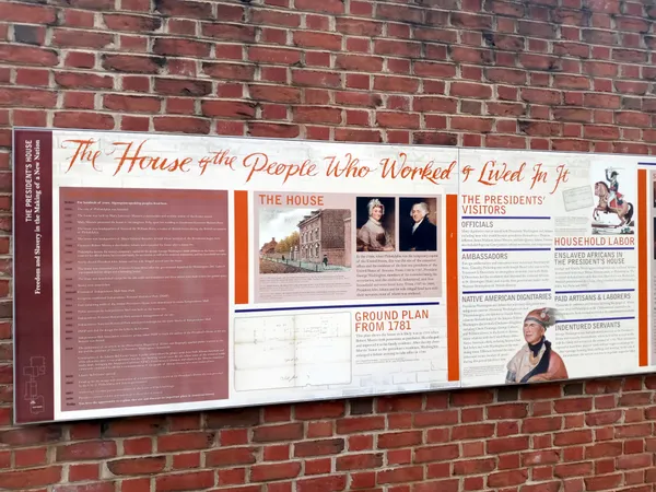 An exhibit panel on slavery at the President's House Site in Philadelphia