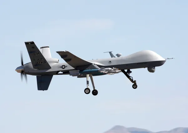 An MQ-9 Reaper drone, the same type CBP operates as the Predator B, in flight