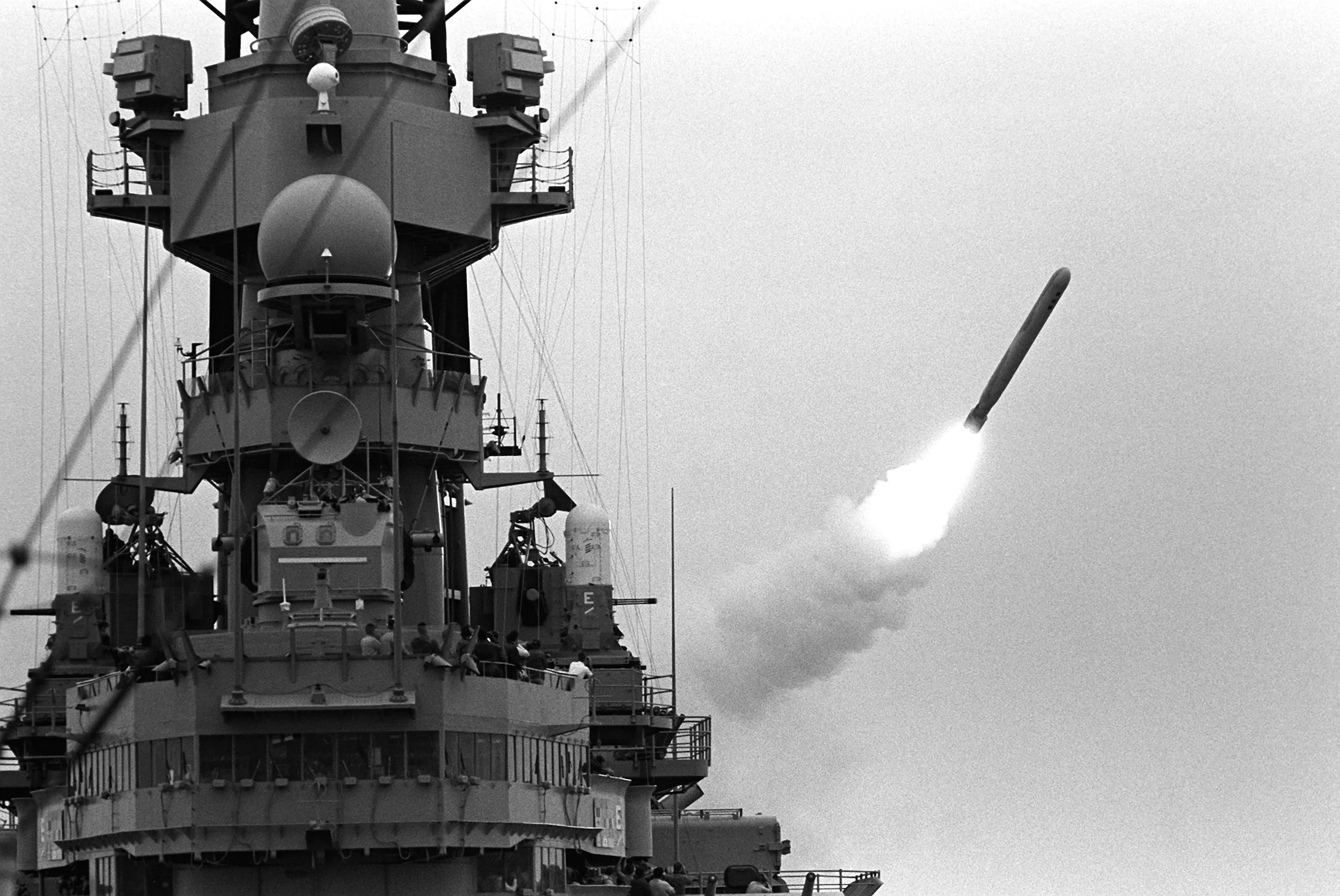 A BGM-109 Tomahawk cruise missile being fired from a U.S. Navy vessel