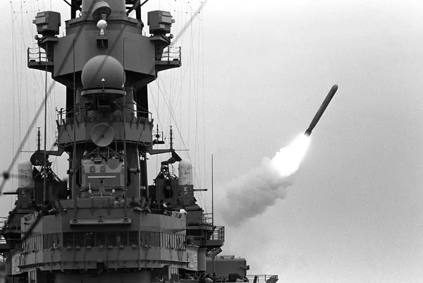 A BGM-109 Tomahawk cruise missile being fired from a U.S. Navy vessel