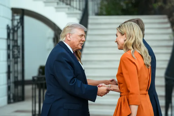 President Trump and First Lady Melania Trump greet King Willem-Alexander and Queen Maxima of the Netherlands at the White House.
